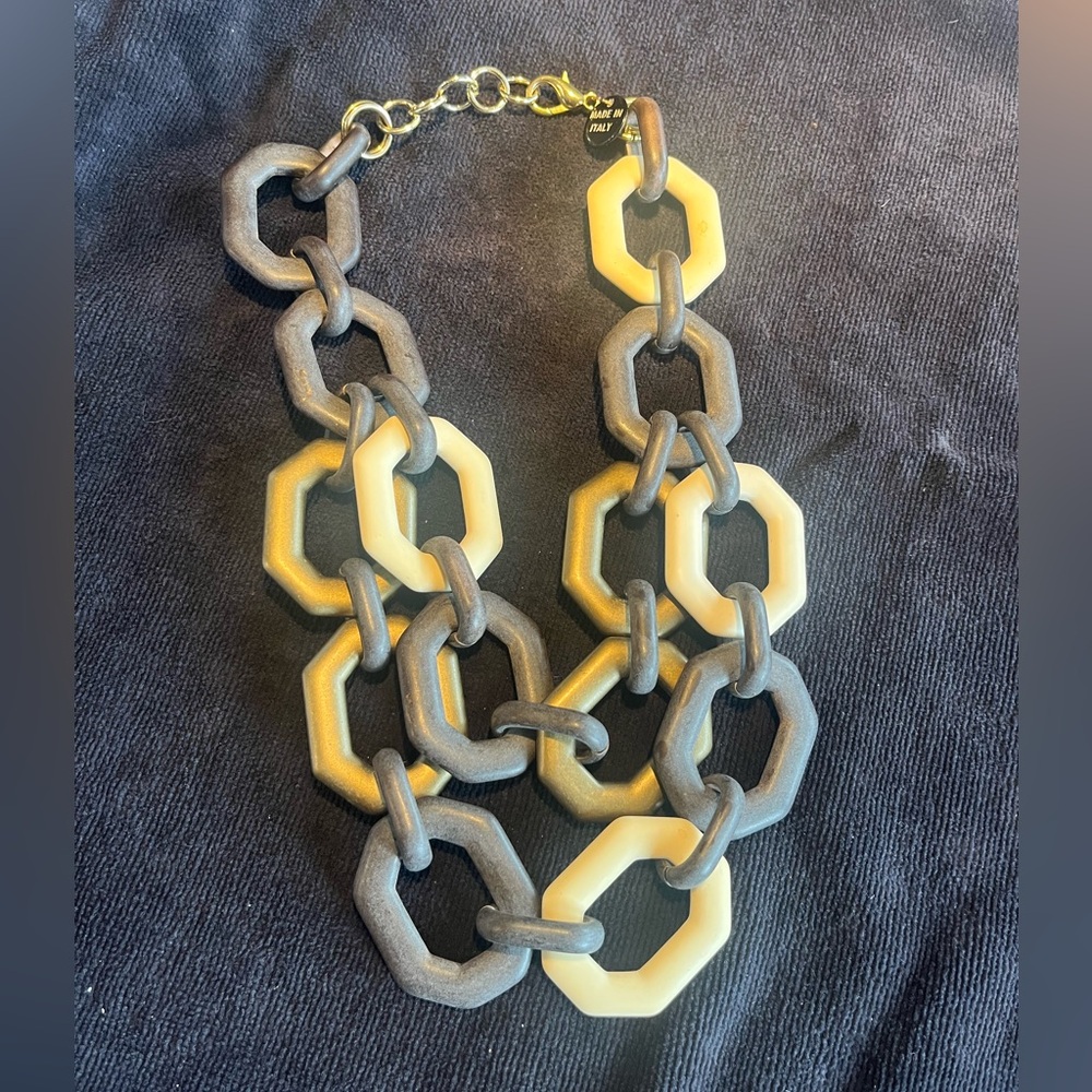 Statement Black, Gold & Ivory necklace. Signed Alisha D.
